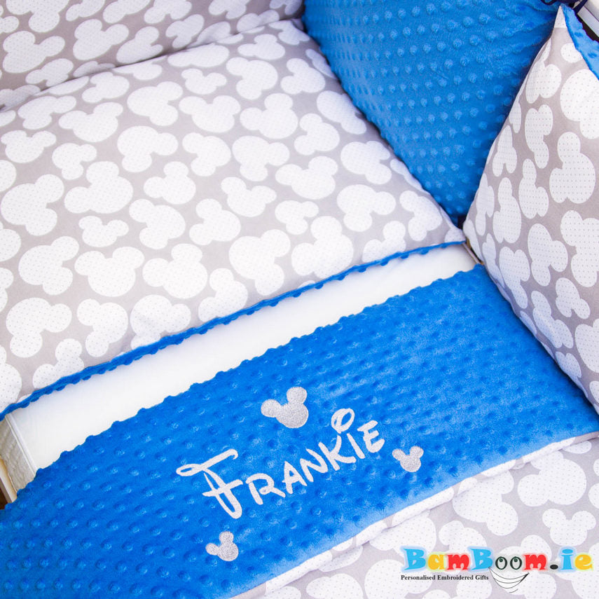 personalised cot set for boy blue