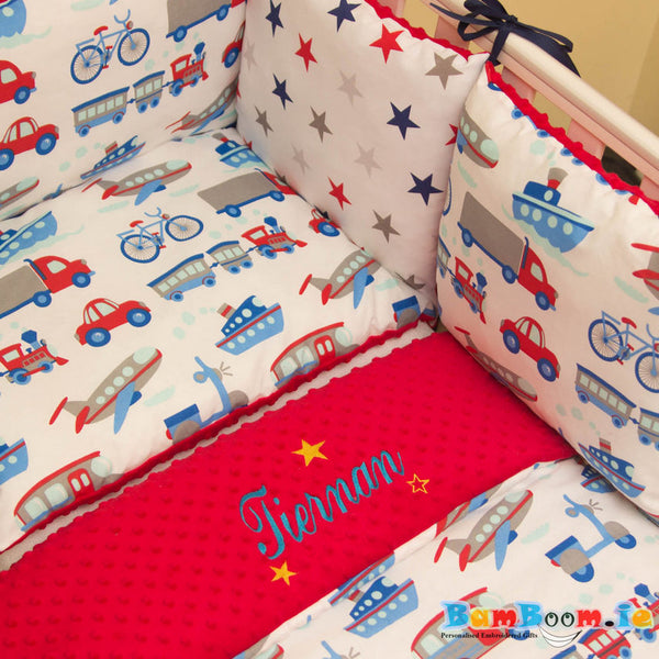 Cot set for boy with train, car, bike, boat 